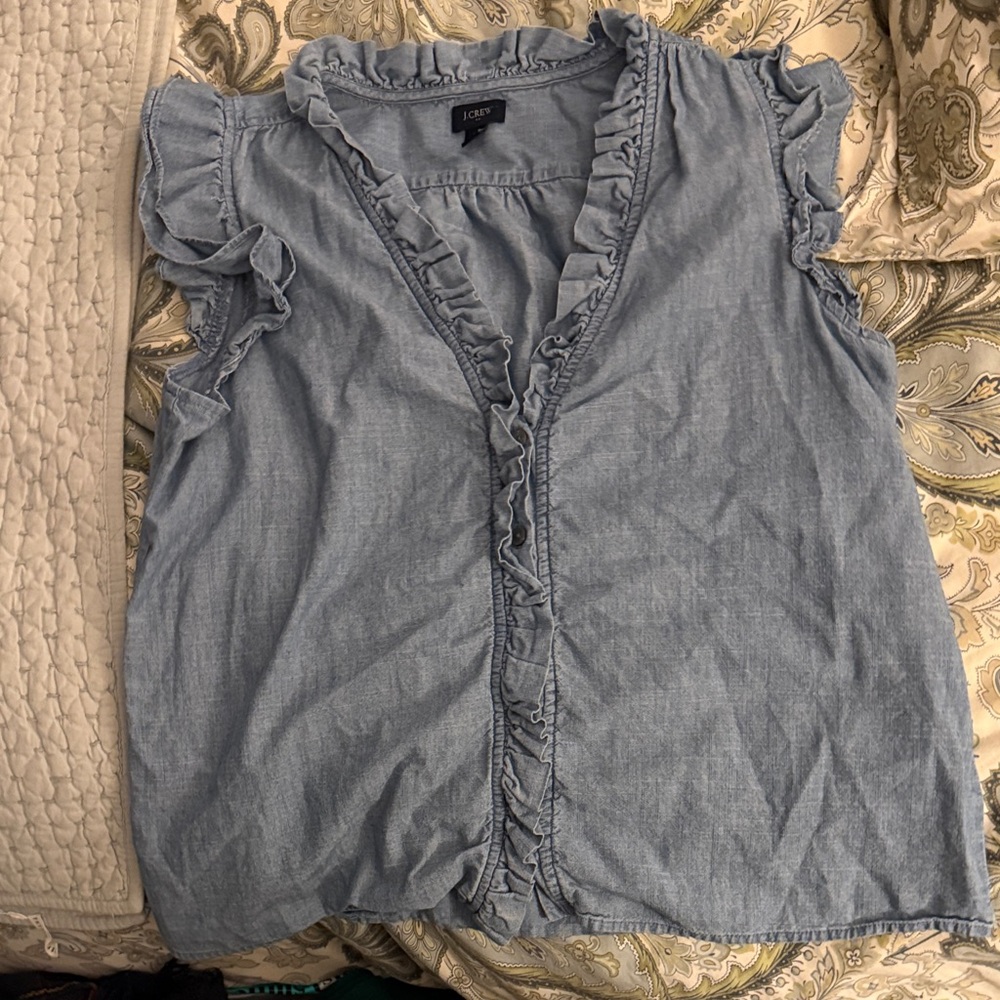 J. Crew Chambray Ruffle Blouse